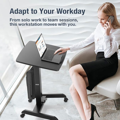 AVLT 47" Height Adjustable Mobile Workstation with Tilting Desk Black | 3 ft 11 inches - Foot Pedal Pneumatic Standing Desk Cart - Mobile Laptop Cart - Mobile Cart with Brake Casters
