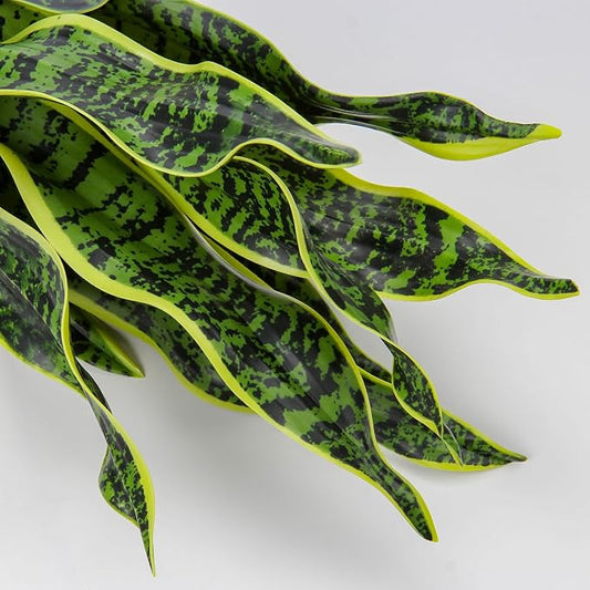 Hollyone Artificial Snake Plant Potted Faux Sansevieria Trifasciata Plants, 16.5" Tropical Fake Snake Plants in White Pots for Home Office Room Indoor Decor Housewarming Gifts