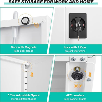 SISESOL White Metal Storage Cabinet with Adjustable Shelves,71" Tall Metal Cabinet with Locking Doors,Steel Cabinet with Lock,Lockable Storage Cabinets for Home,Office,Kitchen,Laundry,Pantry