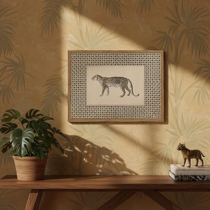 Vintage Leopard Wall Art Framed, Cheetah Safari Wall Decor Canvas Prints Wildlife Animal Poster Paintings Pictures Aesthetic for Bedroom Living Room 8x10 Inch