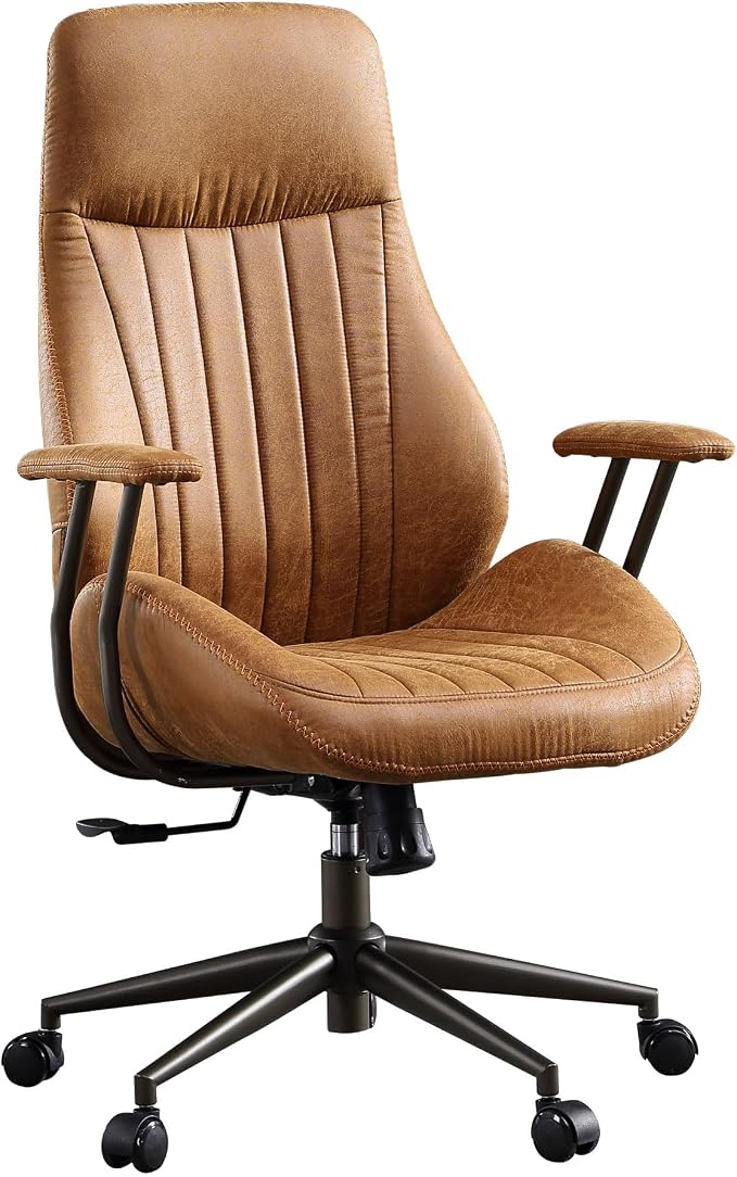 Home Office Chair,Ergonomic Computer Chair with Lumbar Support Adjustable Height,Mid-Century Modern Office Chair with Rolling Swivel Chair for Home Office Game Study(Suede High Back Chair,Light Brown)