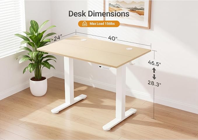 YDN Electric Standing Desk Adjustable Height, 40 x 24 Inches Sit Stand up Desk with Memory Presets & Cable Management, Home Office Desk for Office & Computer Workstation, White Frame/Nature Top