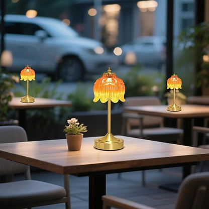 Cordless Lotus Flower Table Lamp, 5200mAh Rechargeable Battery Operated Portable Lamp, 3-Color Dimmable Touch Control Small Desk Lamp for Bedroom, Office, Kitchen, Nightstand,Room Decor (Orange-red)