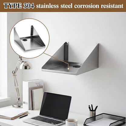 Hicarer Wall Mounted Stainless Steel Printer Shelf 12" x 9"x 6" Restaurant Ticket Printer Shelf 304 Stainless Steel 50 lb Capacity 16 Gauge, Silver