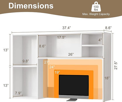 ZIFTY Desk Hutch with 6 Shelves, 37.4" Desktop Bookshelf Organizer for Monitor up to 27", Hutch Top for Computer Desk, Countertop Storage Shelf Wood Display Rack for Office Home Dorm, White