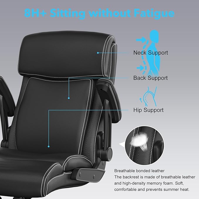 ralex-chair 2Pack Executive Office Chair, Big and Tall, 500lbs Capacity, Ergonomic, High Back, Leather, Flip-up Armrests, Adjustable Height