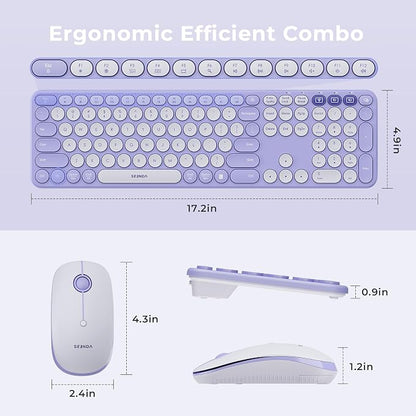 seenda COE202 Wireless Bluetooth Keyboard and Mouse Combo, Lilac Purple | USB & Dual Bluetooth for 3-Device Switching, Soft Quiet Round Keys, Silent Clicks, Full-Size for PC/Laptop/Mac/MacBook/iPad