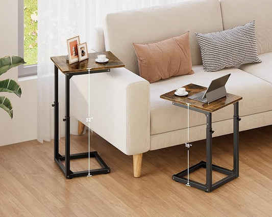 Vagusicc C-Shaped End Table for Couch, 33" Tall C Table Adjustable Height Side Table, Couch Side Tables with Metal Frame Slide Under Sofa, Sofa Table TV Tray for Living Room, Bedroom, Bedside, Brown