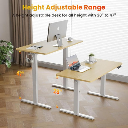 WALKINGDESK 40x24 Inches Height Adjustable Electric Standing Desk with 2 Hooks for Home Office, Ergonomic Sit Stand up Desk with Splice Board, Oak
