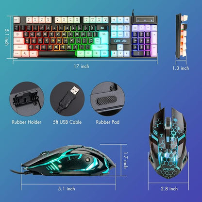 CHONCHOW Light Up Keyboard and Mouse Combo, Full Size RGB Gaming LED Keyboard and Rainbow Wired Gaming Mouse for PS4 PS5 Xbox One Computer Desktop PC Gamer Office