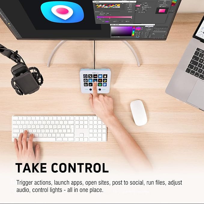 Macro Keypad, Stream Controller Deck Gaming Streaming Shortcut Keyboard, 18 Programmable Keys Customizable Visual AI Pad USB Soundboard for OBS, YouTube, Desk Office Setup, Laptop, PC, Mac