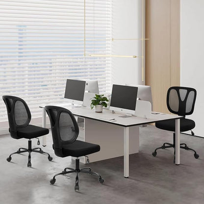 CLATINA Armless Home Office Chair, Adjustable Height Backrest Ergonomic Mesh Desk Chair with Wheels, 360° Swivel Small Computer Task Chair for Home Office, Study, Meeting Room, Black(2 Pack)