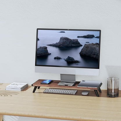 loukin Monitor Stand Riser for Desk, 22.4" x 8.3" Larger Computer Stand for Laptop, PC, Printer, Sturdy Desktop Computer Shelf with Non-Skid Rubber, Home Office (Brown)