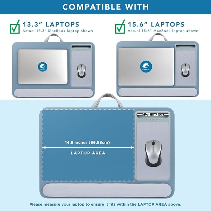 LAPGEAR Home Office Pro Lap Desk with Wrist Rest, Mouse Pad, and Phone Holder - Slate Blue - Fits up to 15.6 Inch Laptops - Style No. 91623