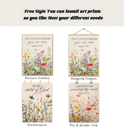 MLKZNOI 3Pcs Christian Floral Scripture Posters Wall Art, Wildflower Bible Verse Canvas Wall Decor, Psalm Religious Faith Art Pictures Prints for Living Room Bedroom Decorations 16x24in Unframed