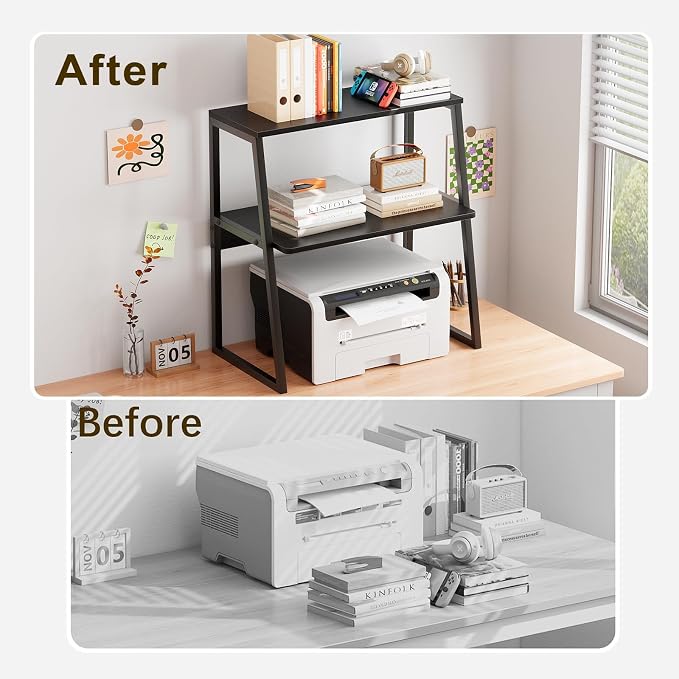 Arbuxzuy Printer Stand, Desktop Printer Shelf, 3 Tier Desk Shelf for top of Desk, Large Printer Stands Office Organization Shelves for Home Office Printer Fax Book, Black