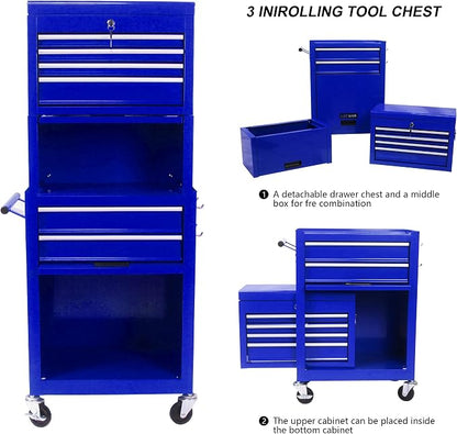 RYH 6 Drawers Rolling Tool Chest & Tool Box on Wheels | Heavy Duty Metal Cart with Ball Bearing Drawers | Fits US General Tool Box for Garage Storage(Blue, 6 Drawers 3 in 1/51.99" H × 20.87" W)