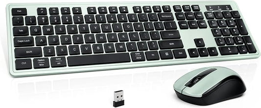 Wireless Keyboard and Mouse, 2.4GHz Cordless Silent Keyboard Mouse Combo, Optical Mouse, Plug and Play USB Receiver, Compatible with Windows, Mac, Laptop, and PC – Ideal for Office Use（Black Green）