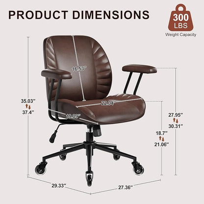 BFZ Home Office Desk Chair, Adjustable Comfy Office Chair with Wheels,Leather Office Chair with Removable Armrests, Office Desk Chair with Lumbar Support for Home Office or Workspace, Dark Brown