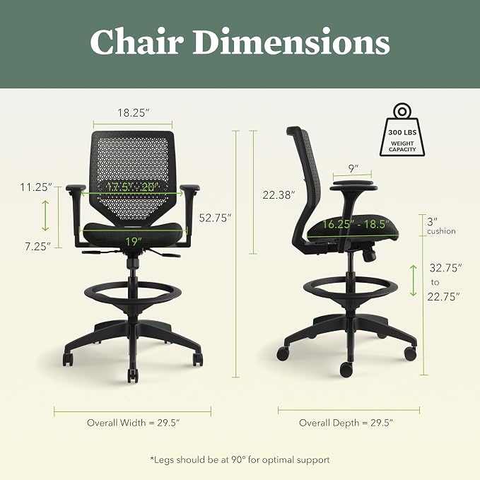 HON Solve Standing Desk Chair with Breathable ReActiv Mesh Back, Adjustable Lumbar Support and Footring, Ergonomic Task Stool with Height Adjustable Arms for Sit‑Stand Workstations, Black