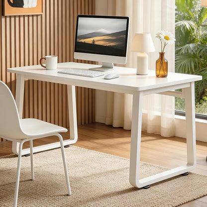 Small Office Computer Desk, Simple Style Writing Desk Waterproof and Scratch-Resistant,Sturdy Study Writing Desk with Wooden Tabletop and Metal Frame for Bedroom, Living Room, Bedroom