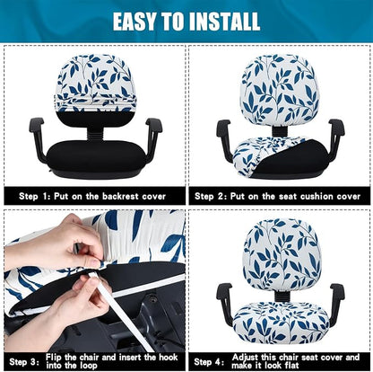 Smiry Stretch Printed Office Computer Chair Covers, Universal Washable Removable Desk Rotating Chair Slipcovers Protector, Seat + Backrest Cover - Teal and White
