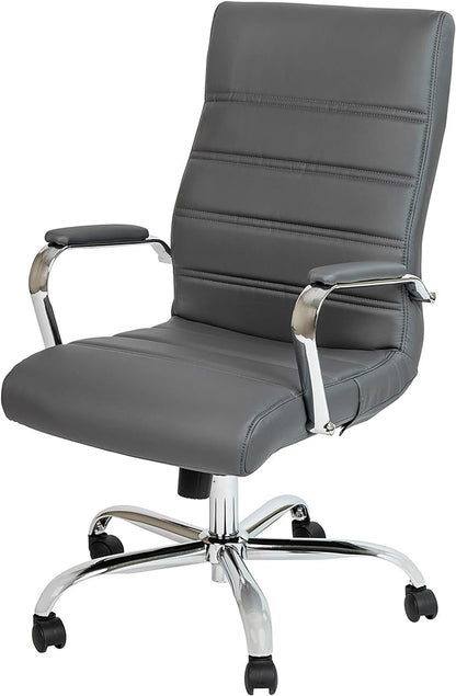 Merrick Lane Milano Contemporary High-Back Gray Faux Leather Home Office Chair with Padded Chrome Arms
