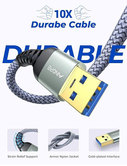 AINOPE USB to USB Cable, 3.3FT*2Pack USB 3.0 A to A Male to Male Cable [Never Rupture] Double End Type A Cord for Data Transfer, Compatible with Hard Drive Enclosures, Laptop Cooler, KVM, DVD Player