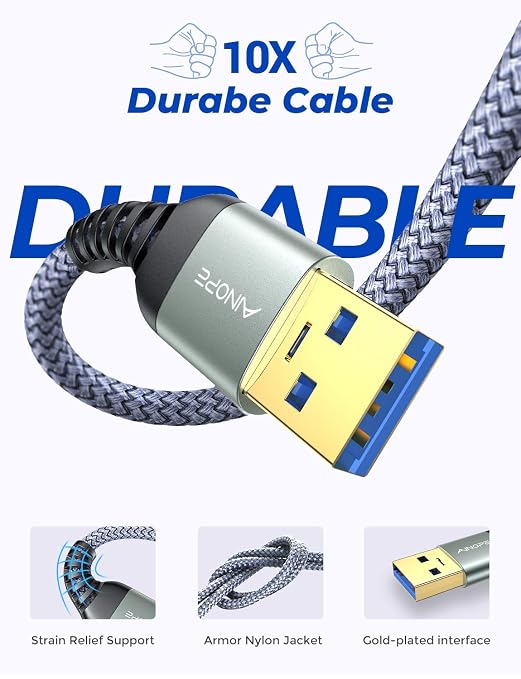 AINOPE USB to USB Cable, 3.3FT*2Pack USB 3.0 A to A Male to Male Cable [Never Rupture] Double End Type A Cord for Data Transfer, Compatible with Hard Drive Enclosures, Laptop Cooler, KVM, DVD Player