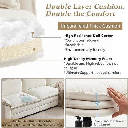 VINGLI Cloud Criss Cross Legged Chair,18" High Back Armless Home Office Desk Chair with Wheels,Wide Adjustable Comfy Padded Seat Task Computer Chair,Modern Swivel Makeup Vanity Chair,Microfiber,Beige
