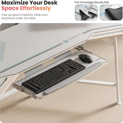 EUREKA ERGONOMIC Aero 72 Inch Gaming Desk with Keyboard Tray, Large Computer Desk Led Lights, Wing-Shaped Monitor Stand Dual Headphone Hanger Cup Holder for Studio,Streamer,Live,Maple
