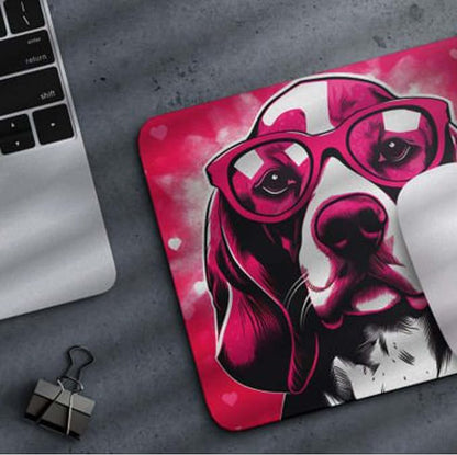 Pink Mousepad Glamour Dog Beagle Mouse Pad for Home Office Gaming Working Desk Computer Desktop Accessories Non-Slip Rubber Mousepad for Dog Lovers