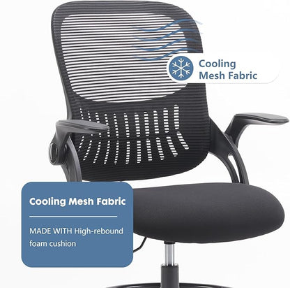 DUMOS Drafting Chair with Flip-up Arms, Tall Office Standing Desk Chair with 360° Swivel Rolling Wheels, Counter Height Adjustable, High Ergonomic Mesh Computer Chairs, Ink