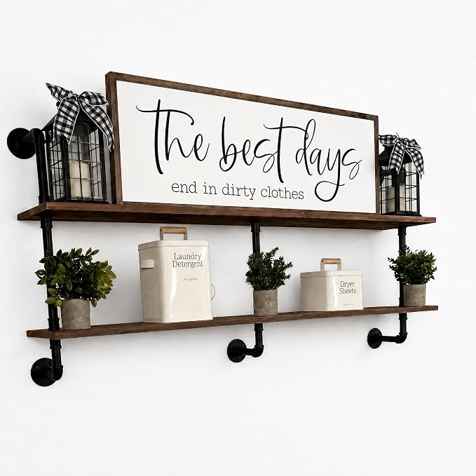 HDDFER Floating Shelves for Wall Laundry Room Shelves Bookshelf Industrial Pipe Shelving Shelf Real Wood Planks 60 inch Rustic Wall Shelves Hanging Bookshelves Farmhouse Kitchen Bar Shelving
