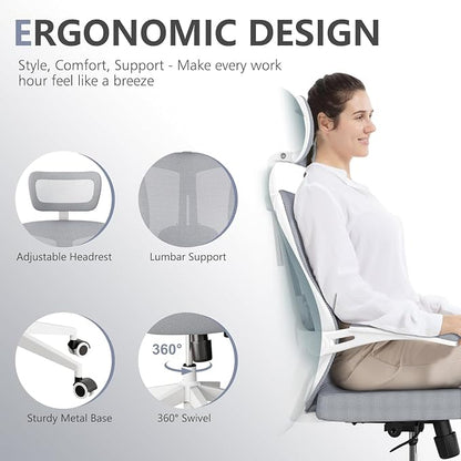 300 LBS Ergonomic Office Computer Mesh Chair - Adjustable Height Rolling Desk Chair with Flip-Up Armrests & High Back Support - Comfortable Swivel Task Chair for Home Office