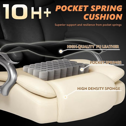 Indulgear 500lbs Big and Tall Office Chair with Gel Seat Cushion,Heavy Duty Office Chair for Heavy People, High Back Executive Computer Chair with Adjustable Lumbar Support, Dual Rubber Wheel