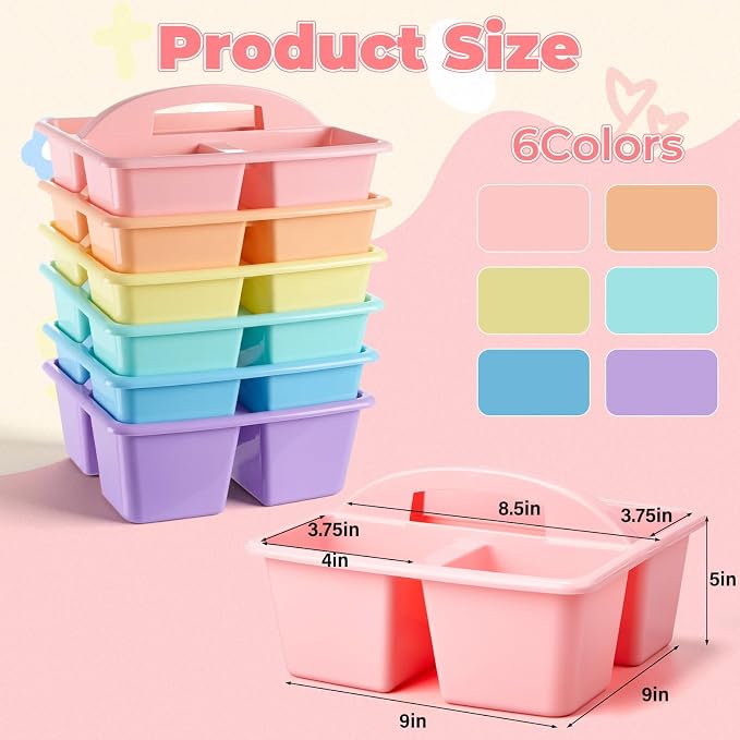 Kathfly 12 Pack Classroom Caddy Organizer with Handle, Plastic Art Craft Cleaning Caddy Bulk, Small Multipurpose Supply Organization Storage Basket for Table Desk Office Pencil Teacher (Macaron Color)