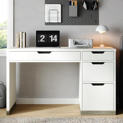 MaverickFurni 52 Inch White Desk with 4 Drawers, Computer Desk with Storage for Small Spaces with Storage File Drawer, Small Home Office Desk with Drawers for Bedroom