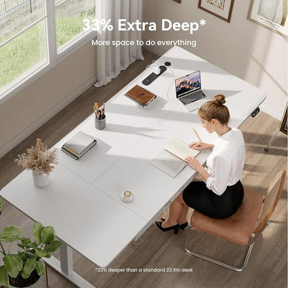 HLDIRECT Electric Standing Desk, Extra Large 79 x 31.5 Inches Height Adjustable Table with Outlets, Sit Stand Computer Desk with Drawers for Home Office, Ergonomic Rising Workstation, White