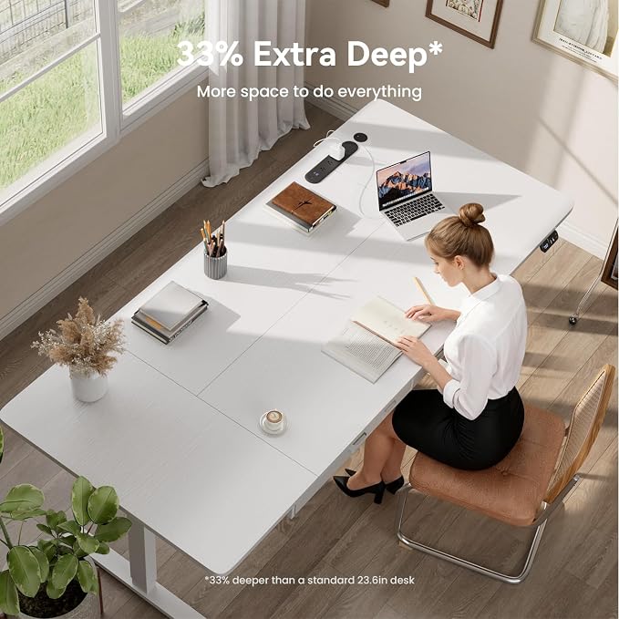 HLDIRECT Electric Standing Desk, Extra Large 71 x 31.5 Inches Height Adjustable Table with Outlets, Sit Stand Computer Desk with Drawers for Home Office, Ergonomic Rising Workstation, White
