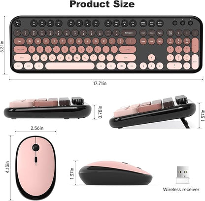 Wireless Keyboard Mouse Combo - Lovely BlackBerry-Gradient Rainbow Full-Sized Typewriter Colorful Keyboards, Round Keycap Plug Play Retro Cute Keyboards for Windows, Laptop, PC, Desktop, Computer