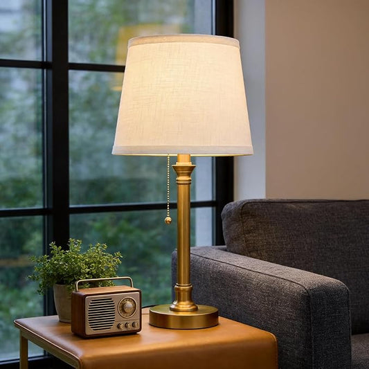 Oneach 19.5" Gold Table Lamp Set of 2, Small Bedside Table Lamps with USB A+C Charging Ports, Pull Chain Switch, Brass Modern Nightstand Lamps for Living Room, Bedroom, Nursery