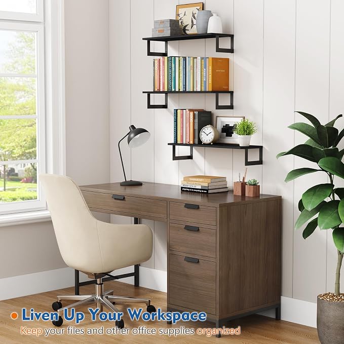 Harwaya Black Wall Shelves for Bedroom 24 Inch Long, 8 In Deep Floating Shelves for Wall, Large Wood Wall Mounted Bookshelf Hanging Shelf for Living Room Office Books Kitchen Closet Storage (Set of 3)
