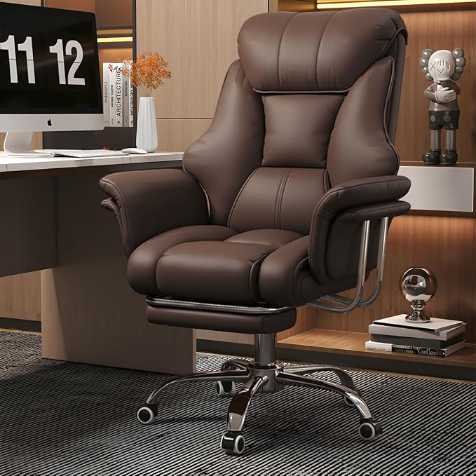 Big and Tall Office Chair 550 lbs Extra Wide Leather Executive Chair with Retractable Footrest, Heavy-Duty Ergonomic Chair, Adjustable Height Computer Gaming Chairs