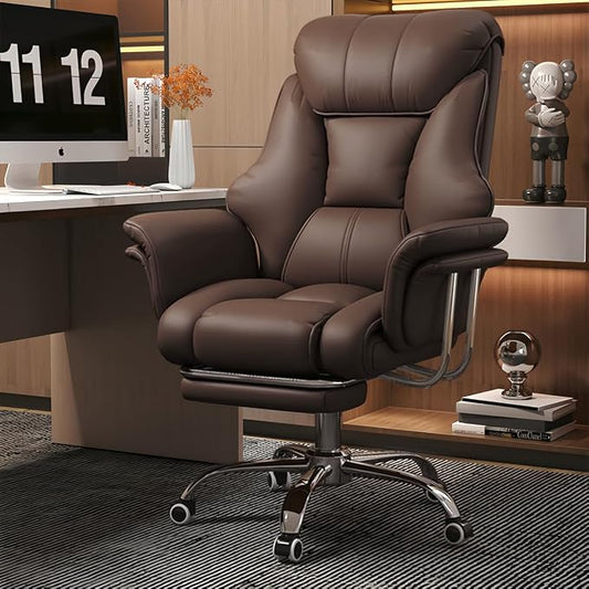 Big and Tall Office Chair 550 lbs Extra Wide Leather Executive Chair with Retractable Footrest, Heavy-Duty Ergonomic Chair, Adjustable Height Computer Gaming Chairs