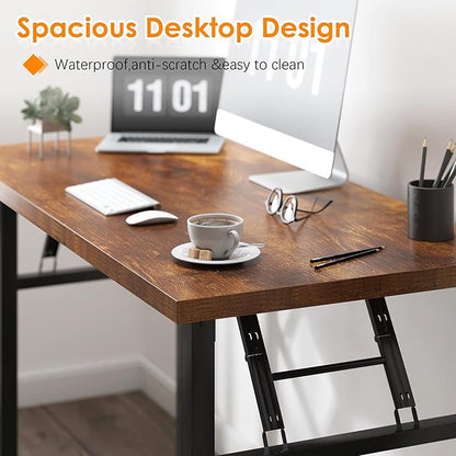 Need 39.4 Inch Folding Desk for Small Spaces, Home Office Computer Desk with Rustic Brown Tabletop & Black Metal Frame, Foldable Writing Table for Study, Bedroom, Dorm Room & Student