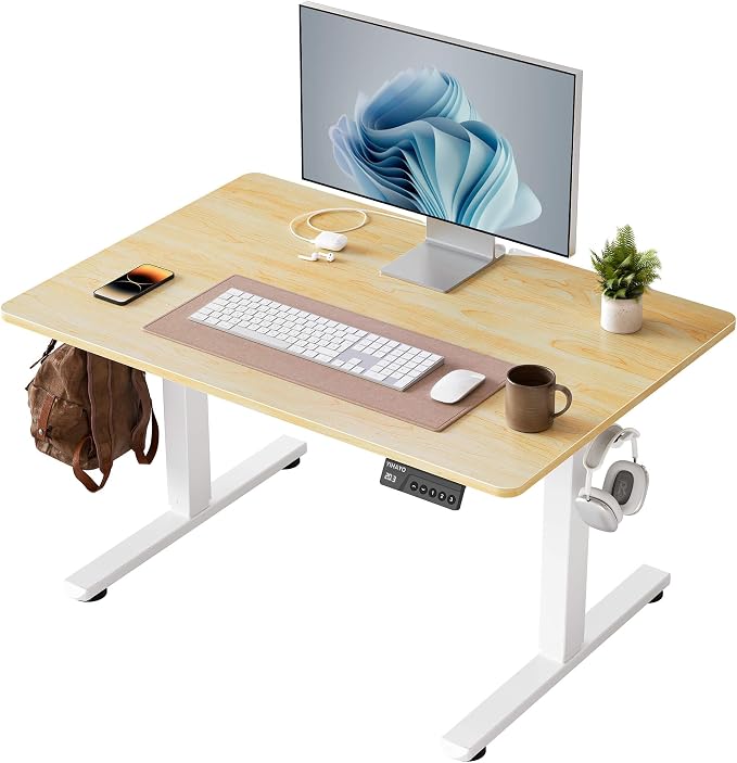 YIHAYO One-Piece Low Height Adjustable Desk, Lifts 18.1-28.3 Inches, Electric Standing Desk for Short People, 32 x 24 Inches Computer Table with Splice Board for Home Office, Natural