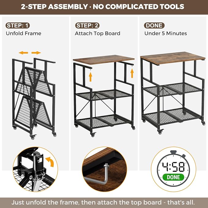DEANIC Heavy Duty 3-Tier Printer Stand with Locking Wheels, 23.6 x 18.9 x 30 Inches Folding Printer Table with Storage, Large Printer Table Shelf, Easy Assembly for Home Office, Black