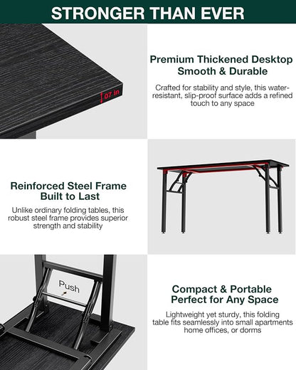 Frylr Small Folding Computer Desk – 55.1 Inch Portable Table for Craft and Study, Lightweight Desk for Small Spaces, Foldable Laptop Table Built-in AC/USB Outlets for Convenience, Dark Oak