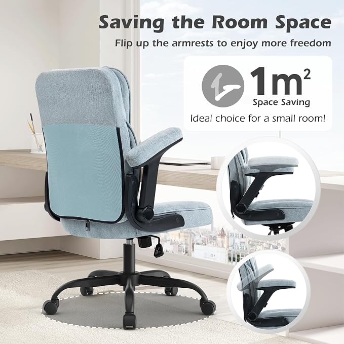 SEATZONE Ergonomic Home Desk Office Chair with Armrests and Wheels, Comfortable Swivel Task Executive Computer Chair, Velvet Fabric for Adults and Teens,Gray